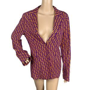 Jucca Made in Italy Retro 60s Mod Geometric Chain Print Blazer Jacket Purple M